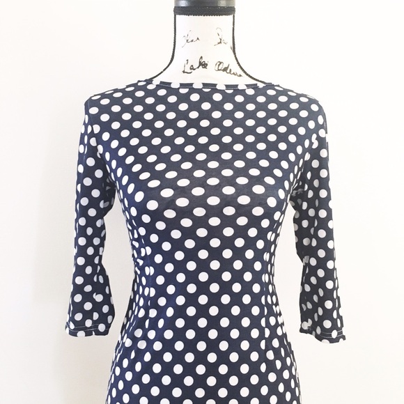Navy Blue Polka Dot Midi Bodycon Dress S Size - Picture 6 of 7